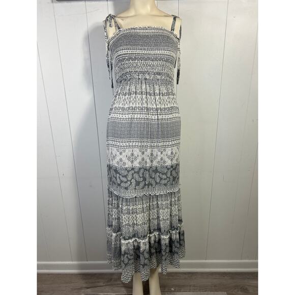 Vici gray and white smocked midi ruffled sundress with ruffle. Size S. - Picture 1 of 5